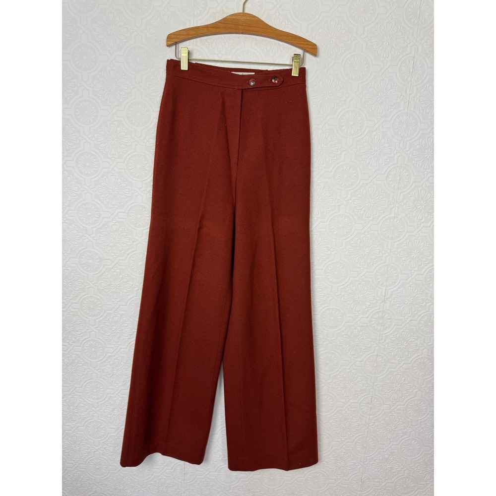 Vintage 1970s College Town Rust Orange Wool Blend Wide Leg Trousers Pants Small
